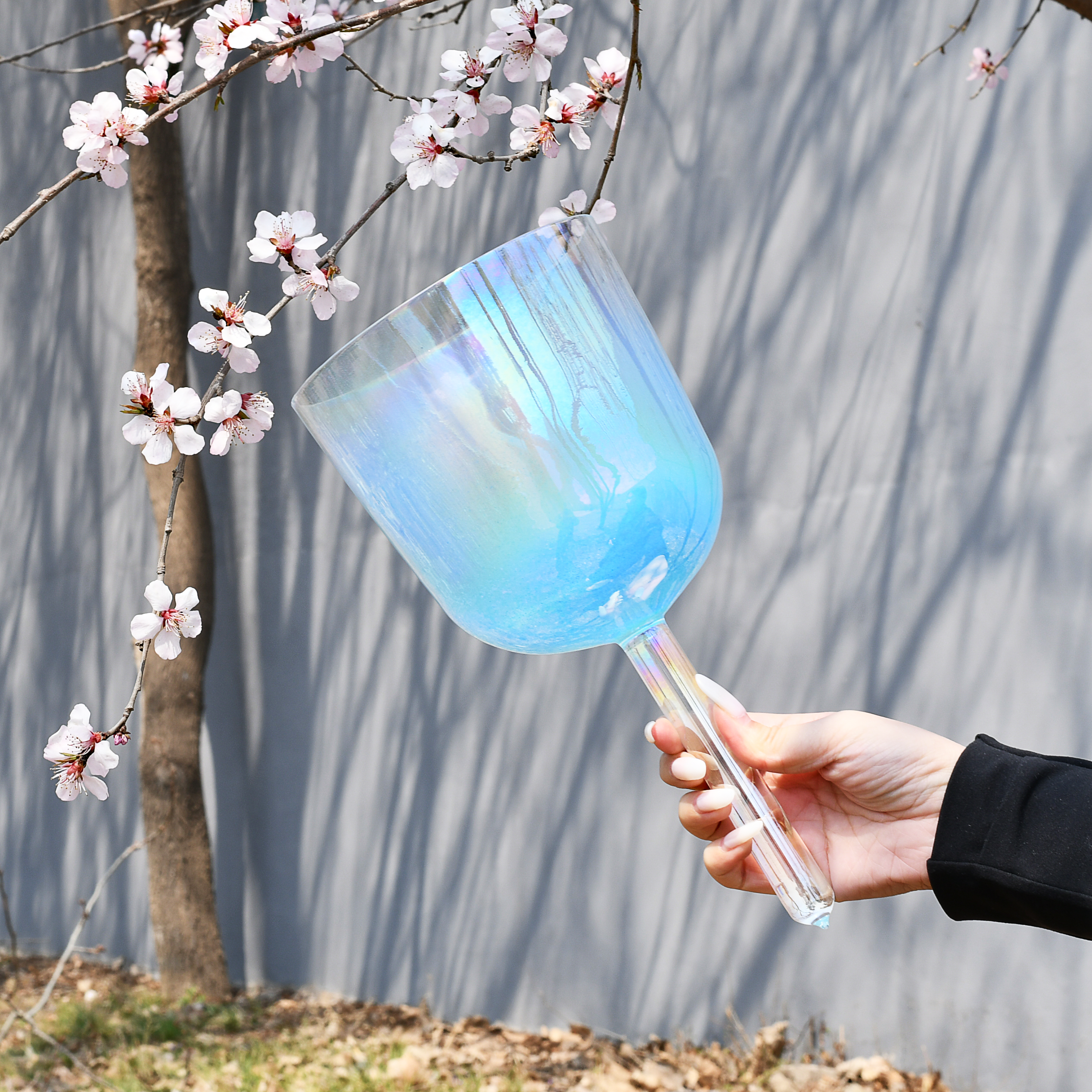 TXTone Blue Alchemy Handle Crystal Singing Bowl With Carrier Bag For Chakra Healing Meditation