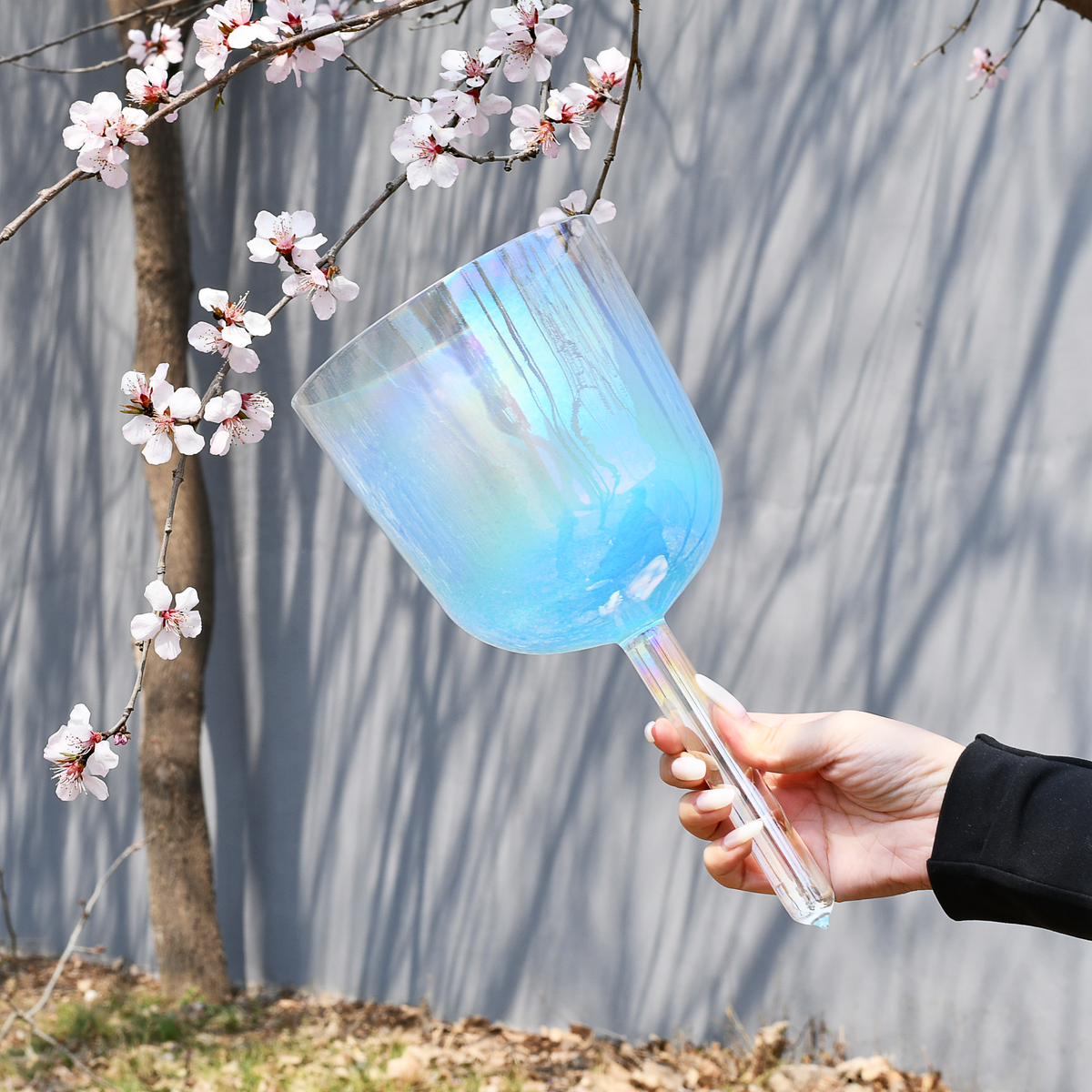 TXTone Blue Alchemy Handle Crystal Singing Bowl With Carrier Bag For Chakra Healing Meditation