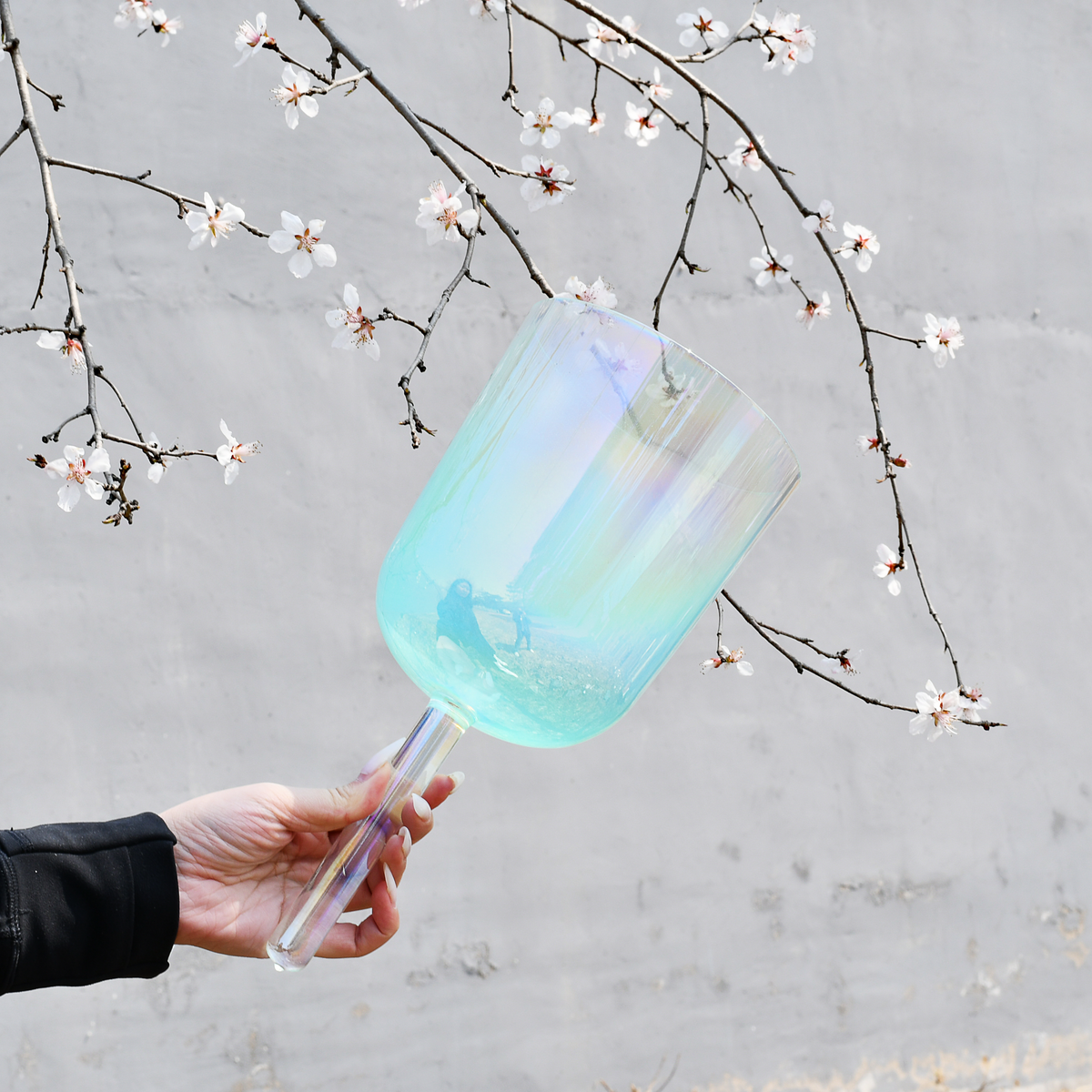 TXTone Green Alchemy Handle Crystal Singing Bowl With Carrier Bag For Chakra Healing Meditation