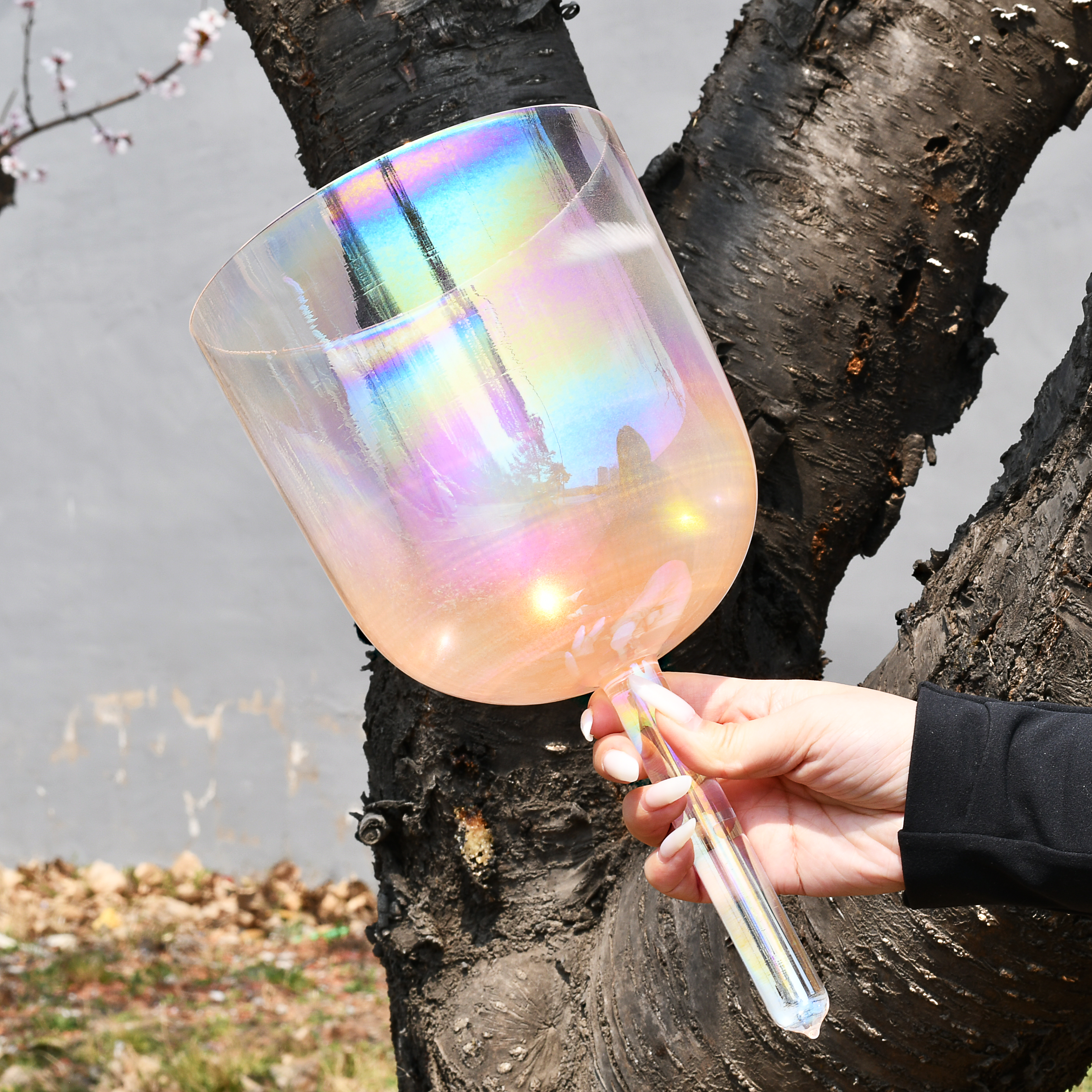 TXTone Orange Alchemy Handle Crystal Singing Bowl With Carrier Bag For Chakra Healing Meditation