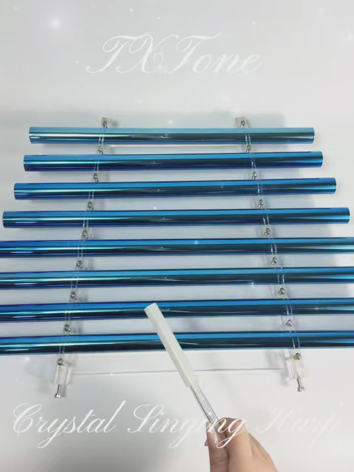 TXTone 432HZ Titanium - Plated Blue Crystal Singing Harp With 8 Notes & Alumina Alloy Box For Meditation Healing| Sound Healing | Chakra Balancing | Meditation Instrument